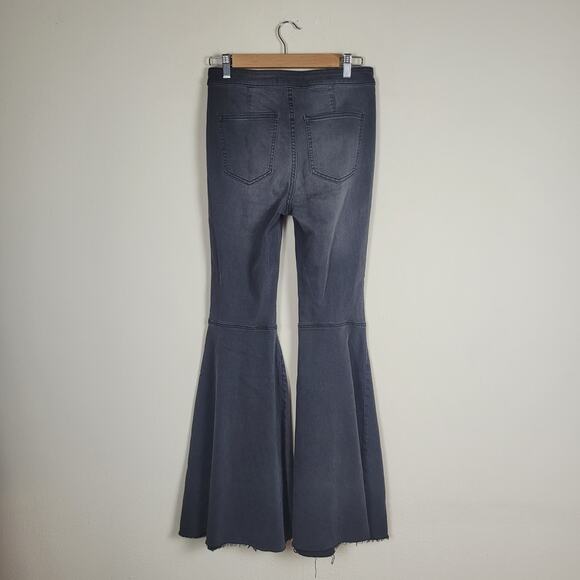 Free People Jeans 27 Just Float On Bell Bottom Flare Black Gray 70s Boho Hippie - Picture 4 of 11